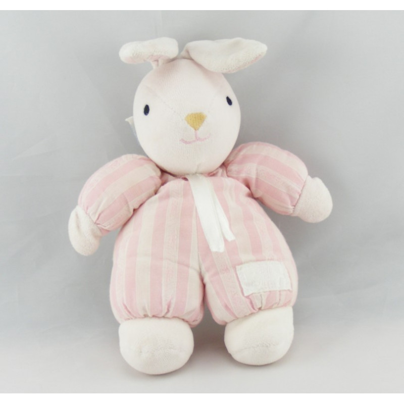 Doudou lapin blanc rayé rose TARTINE ET CHOCOLAT