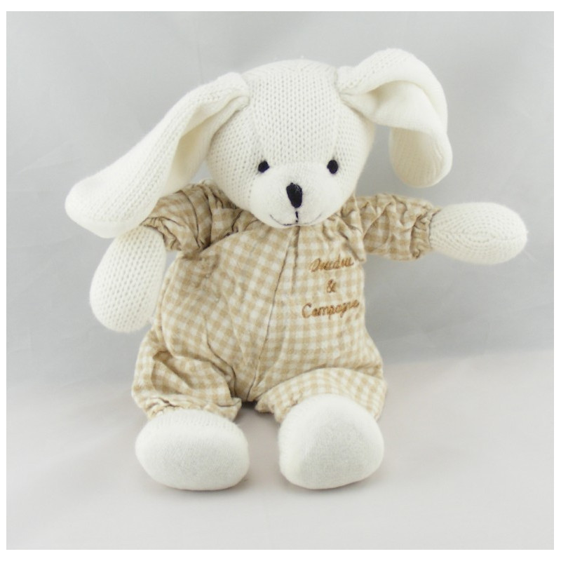 Doudou lapin vichy beige avec coussin DOUDOU ET COMPAGNIE