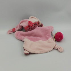 Doudou et compagnie marionnette ours arlequin rose avec fraise