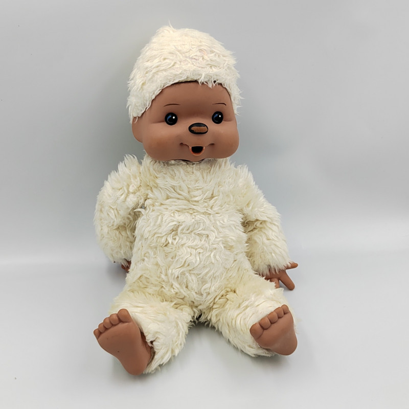 Ancienne Peluche Singe Tiemi blanc Vintage 35 cm