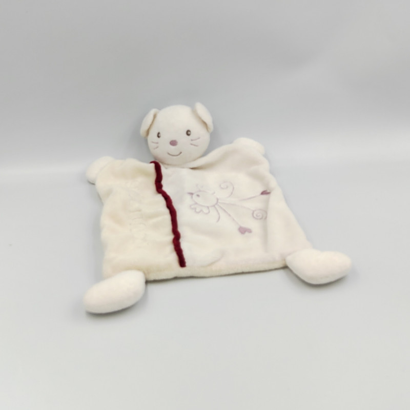 Doudou plat souris blanche rouge oiseau NOUNOURS