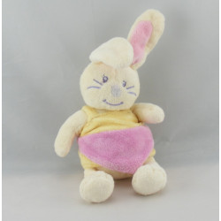 Doudou lapin blanc robe jaune tablier rose INFLUX