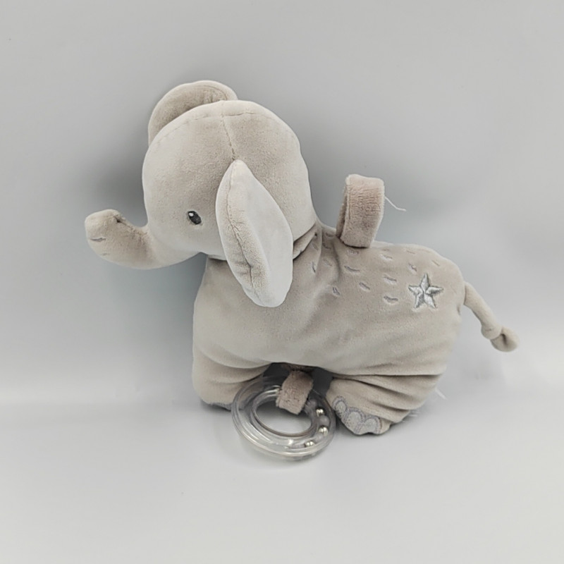 Doudou musical éléphant gris étoiles MOTS D'ENFANTS