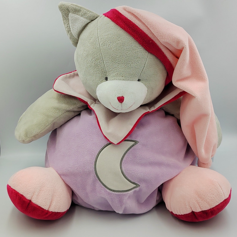 Doudou luminescent range pyjama chat gris rose mauve lune BABY NAT