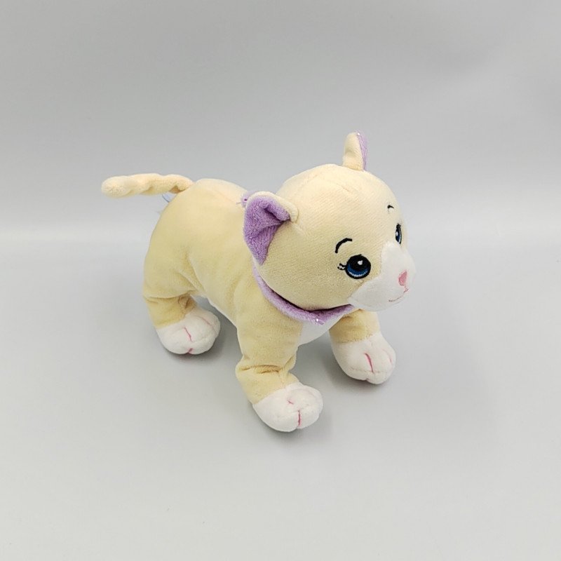 Doudou sonore chat écru blanc foulard mauve GIPSY