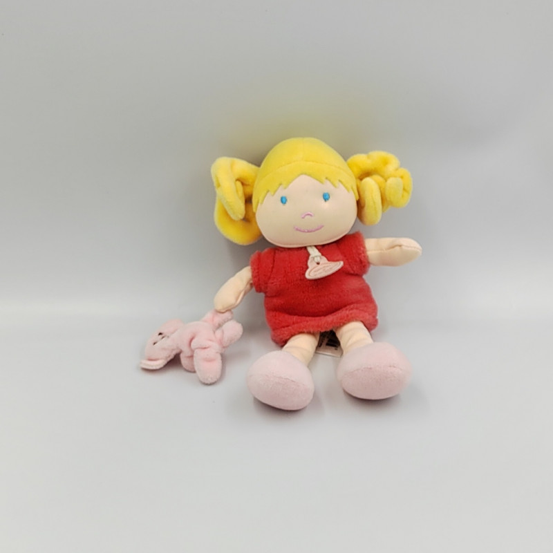 Doudou et compagnie poupée fille blonde robe rose avec ours Les Demoiselles de doudou