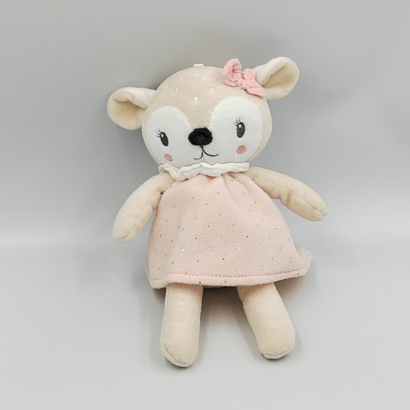 DOUDOU BICHE FAON ROSE BEIGE BLANC POIS