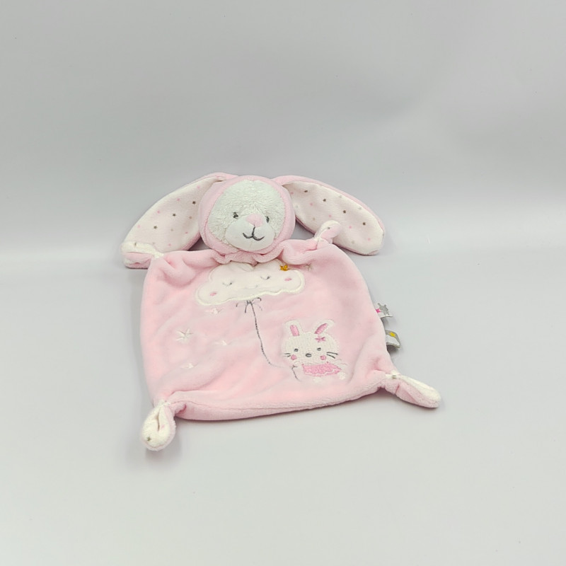Doudou plat ours lapin rose blanc nuage étoiles MAX ET SAX