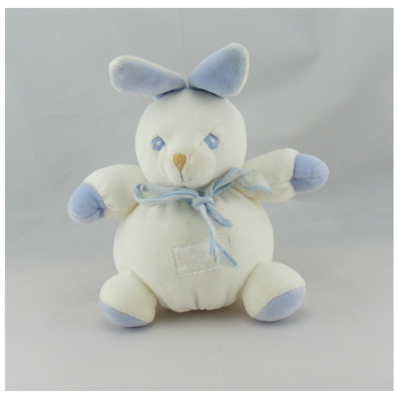 Doudou lapin blanc bleu TARTINE ET CHOCOLAT 