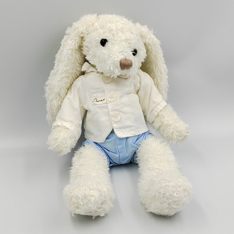 Doudou lapin blanc bleu Oscar J-LINE