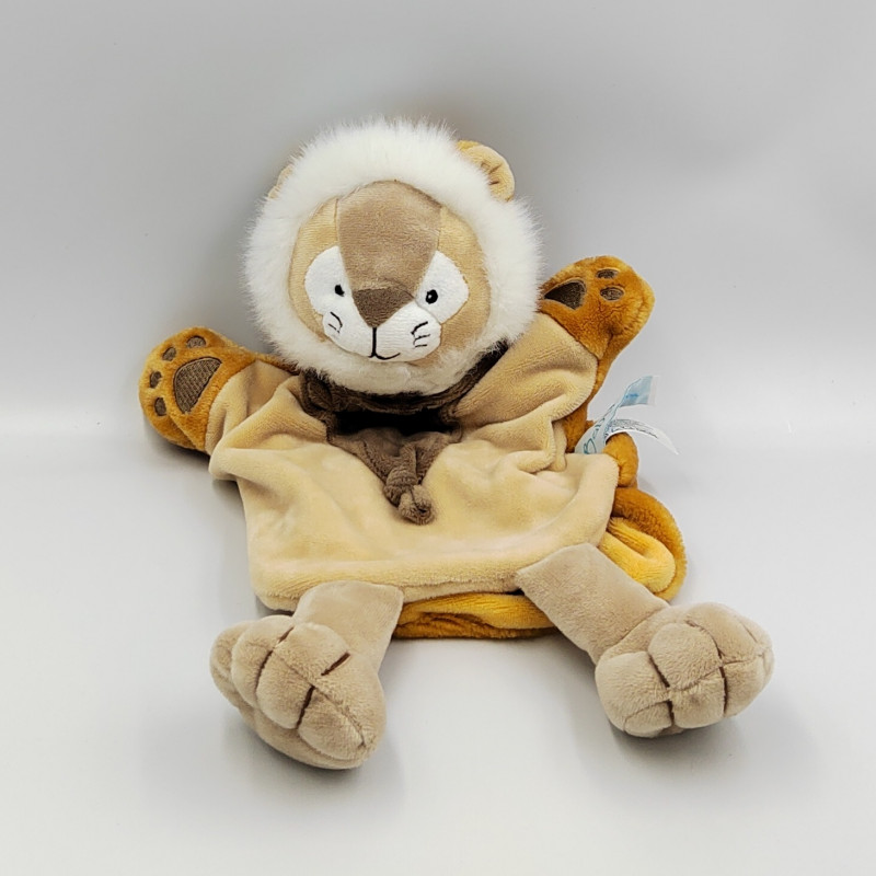 Doudou marionnette lion beige marron blanc Savane BABY NAT