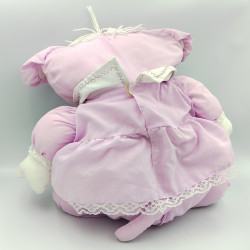 Ancienne peluche doudou Souris rose dentelles noeud rouge