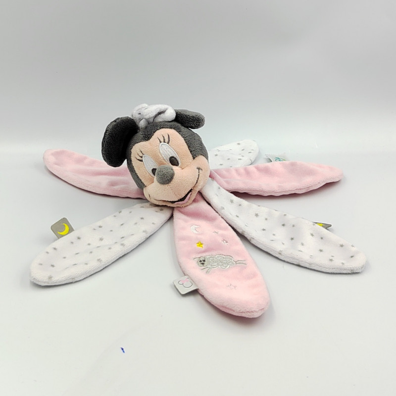 Doudou plat pétales Minnie blanc rose mouton DISNEY BABY