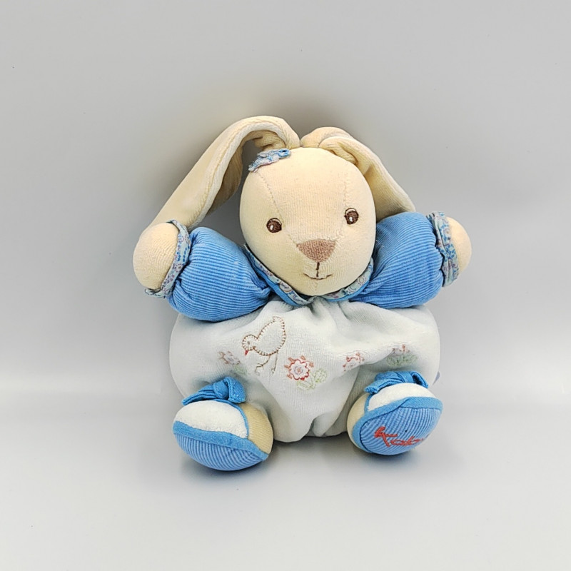 Doudou lapin boule bleu fleurs oiseau KALOO