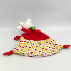 Doudou plat souris blanche rouge fruits NICOTOY