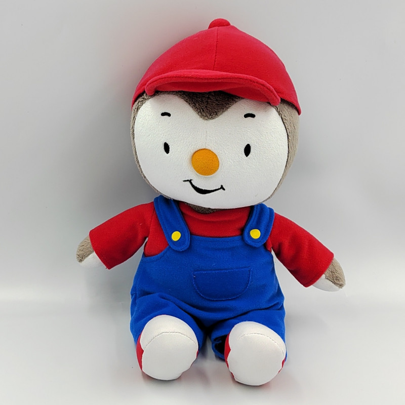 Doudou peluche Tchoupi salopette bleu rouge casquette JEMINI