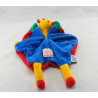 Doudou girafe jaune salopette bleu vert rouge MOULIN ROTY