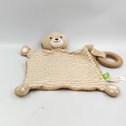 Doudou plat ours beige blanc rayé EVEREARTH