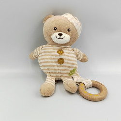 Doudou musical ours beige blanc rayé EVEREARTH