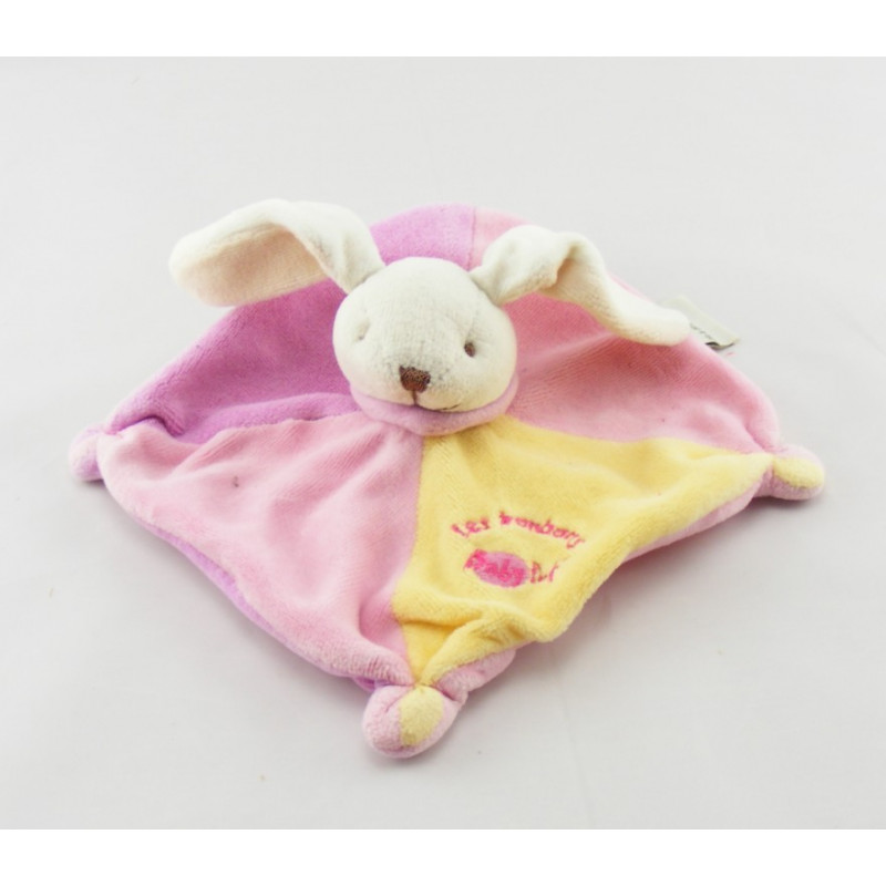 Doudou plat lapin rose blanc Les Bonbons BABY NAT 