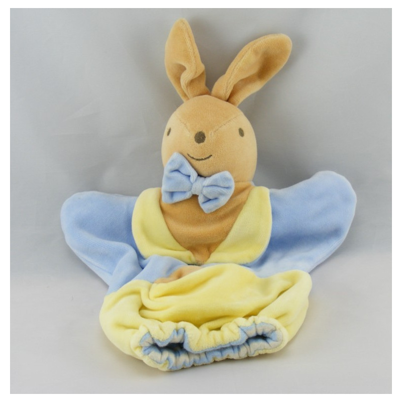 Doudou plat triangle lapin bleu jaune mon premier NOUNOURS