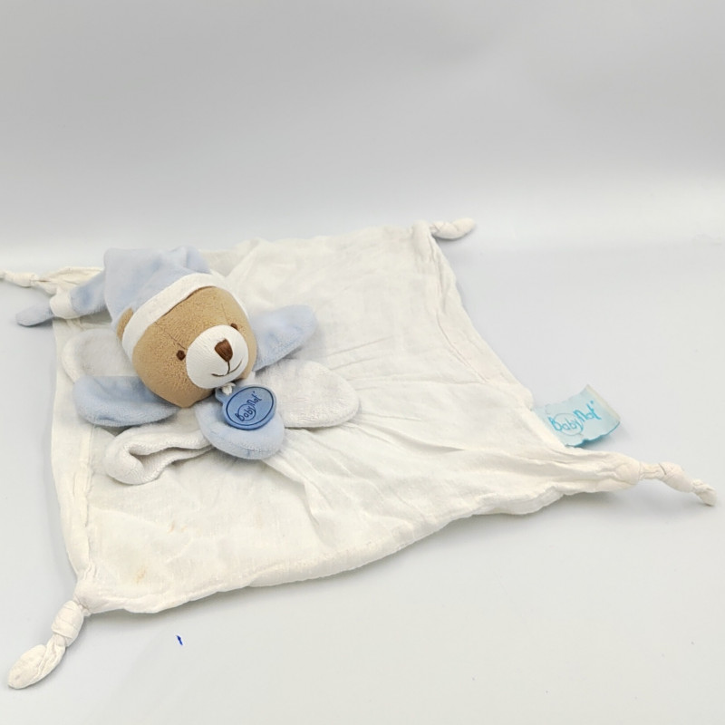 Doudou plat ours blanc bleu pétales lange Layette BABY NAT