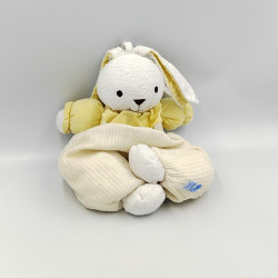 Doudou musical lapin blanc écru jaune NOUNOURS