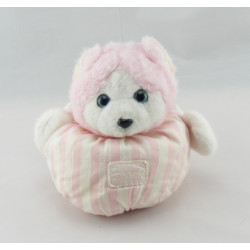 Doudou chat ours blanc rayé rose TARTINE ET CHOCOLAT