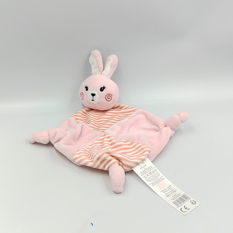 Doudou plat lapin rose blanc rayé TOM & KIDDY TOMKIDS