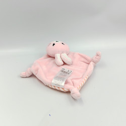 Doudou plat lapin rose blanc rayé TOM & KIDDY TOMKIDS