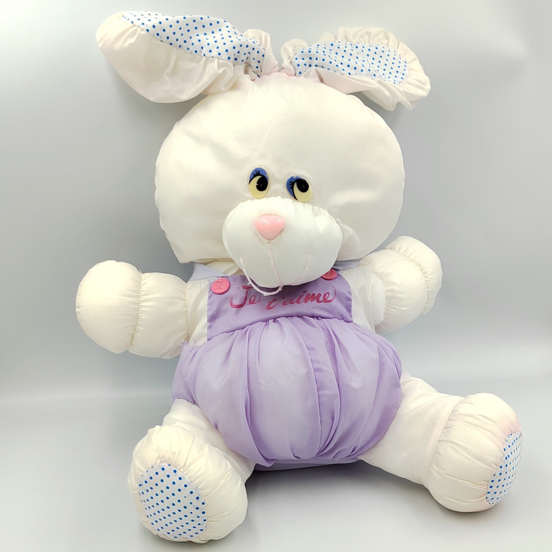 Peluche Puffalump lapin blanc rose mauve Je t'aime