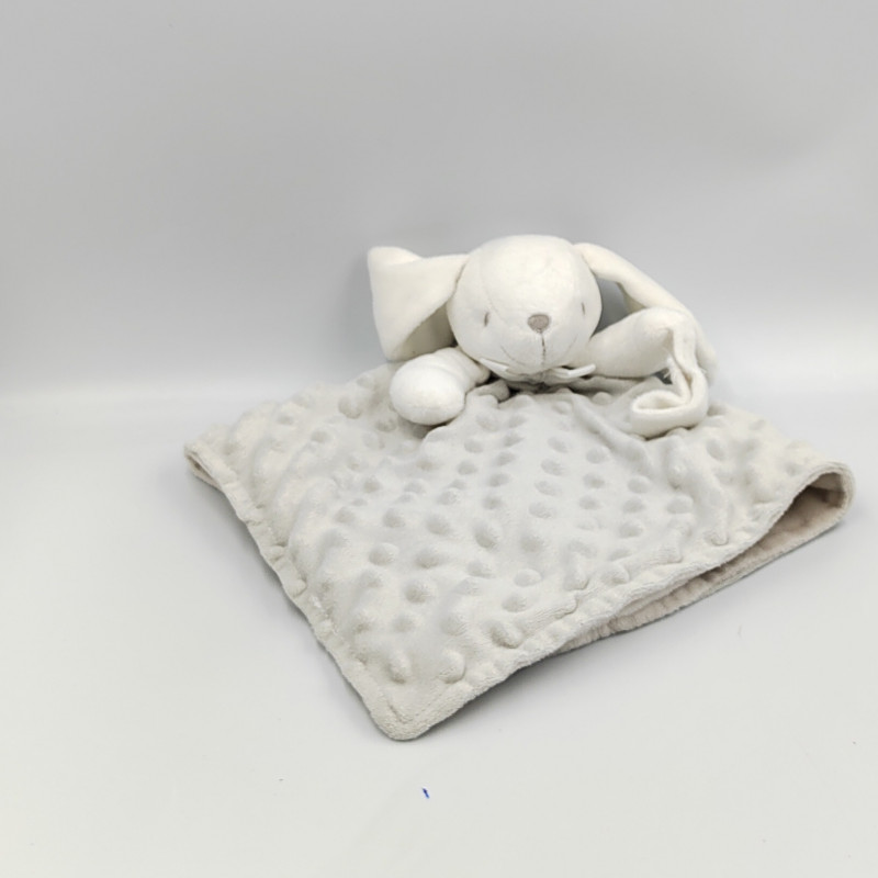 Doudou plat lapin blanc gris KING BEAR
