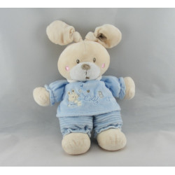 Doudou plat lapin rayé bleu ABC attache tétine NICOTOY