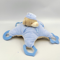 Doudou plat étoile ours bleu beige anneaux SNUGGLE BABY
