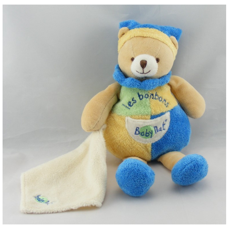Doudou plat ours vert bleu jaune Les Bonbons BABY NAT