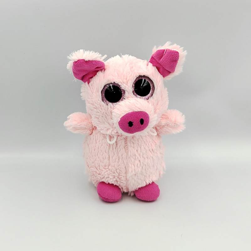 Doudou peluche cochon rose gros yeux brillant FIZZY