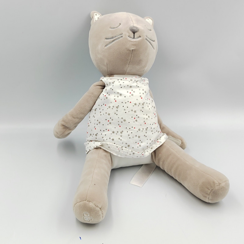 Doudou chat gris blanc étoiles OBAIBI