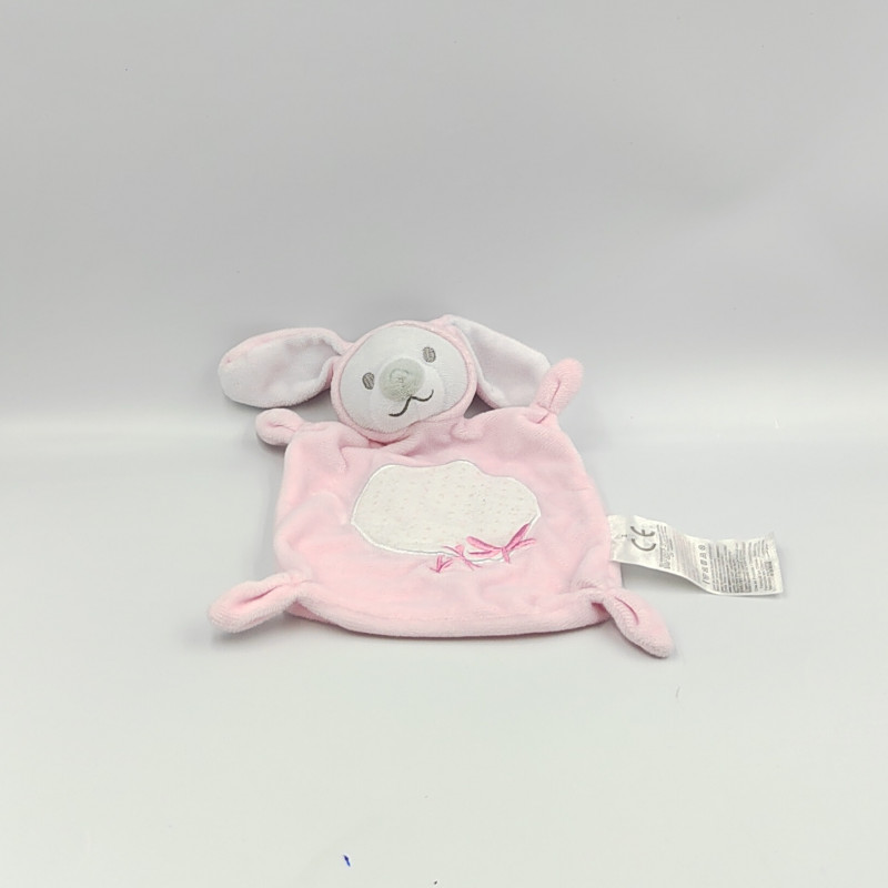 Doudou plat lapin blanc rose pois KIDILIZ