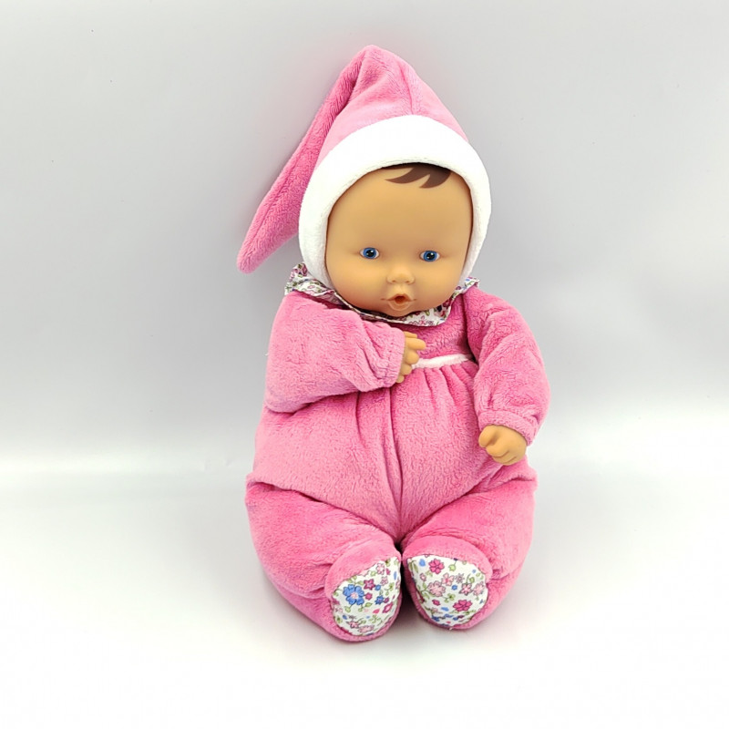 Doudou bébé poupée Baby Pouce rose col fleurs COROLLE