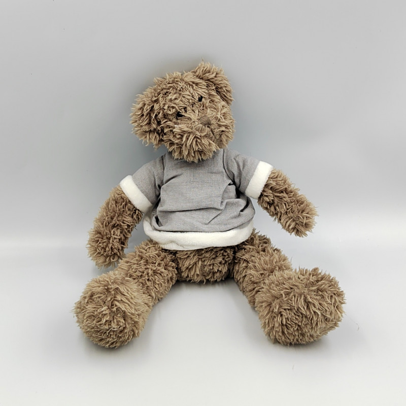 Doudou peluche ours marron robe grise ATMOSPHERA