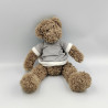 Doudou peluche ours marron robe grise ATMOSPHERA