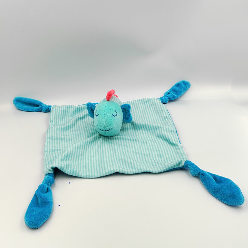 Doudou plat poisson bleu rouge CARRE BLANC