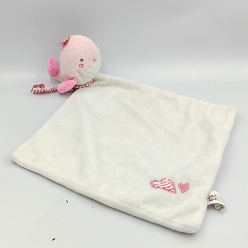 DOUDOU BALEINE ROSE BLANC MOUCHOIR POMMETTE