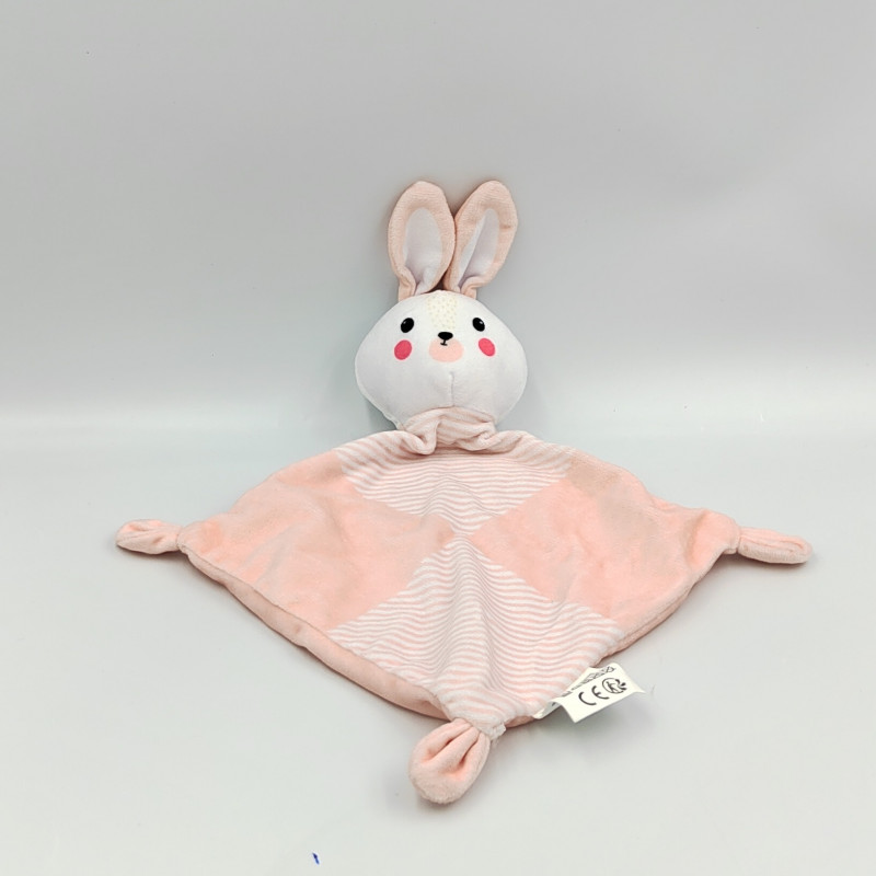 Doudou plat lapin rose blanc rayé MES PETITS CAILLOUX CMP