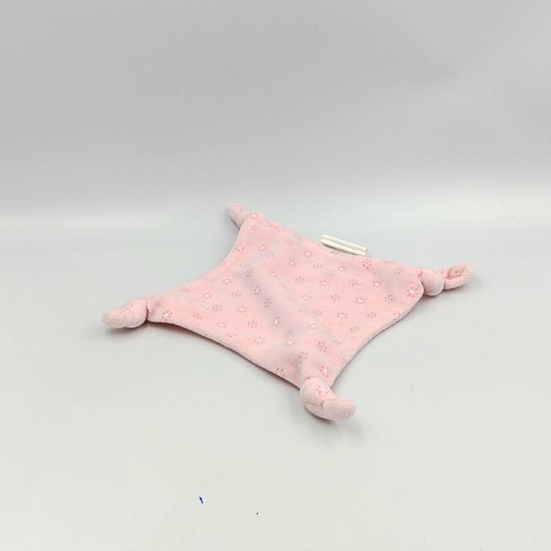 Doudou plat carré rose fleurs MES PETITS CAILLOUX CMP