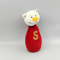 Doudou quille chat blanc rouge chiffre 5