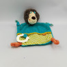 Doudou plat herisson bleu vert orange anneau BABYSUN