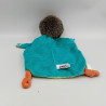Doudou plat herisson bleu vert orange anneau BABYSUN
