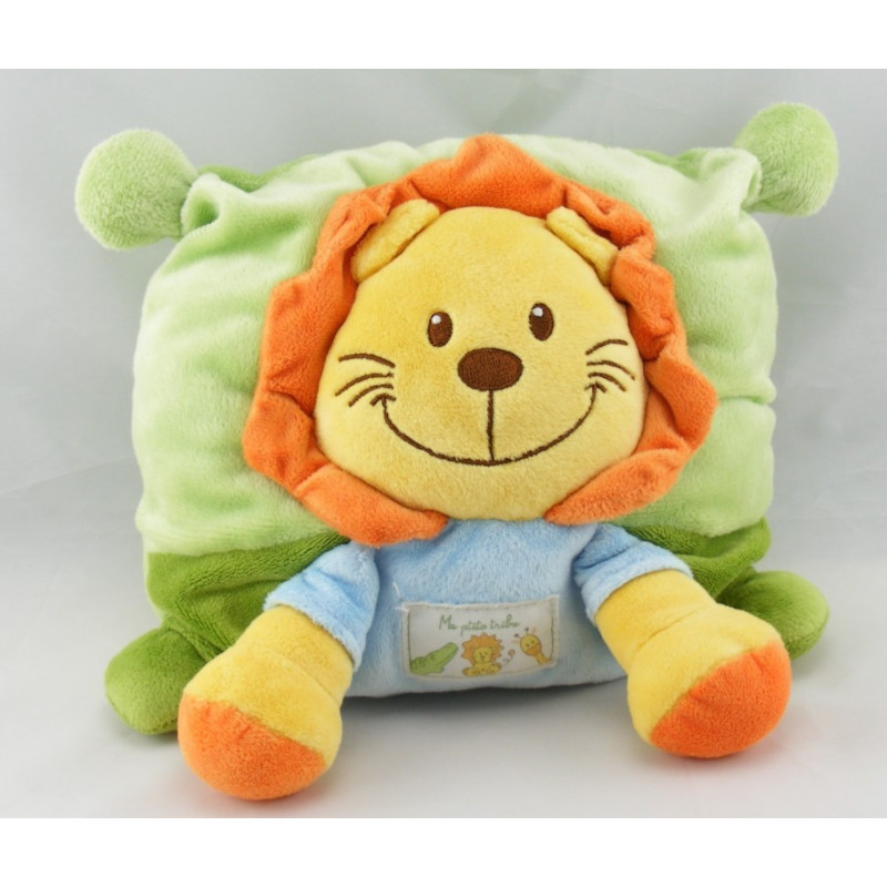 Doudou plat lion vert bleu MA PTITE TRIBU