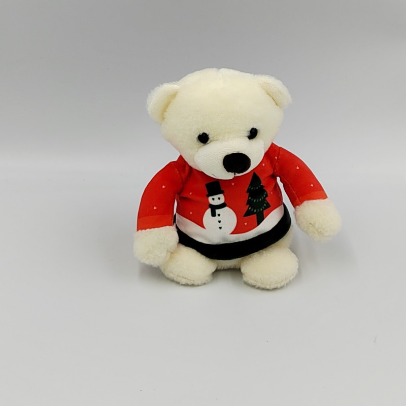 Doudou ours blanc pull rouge vert sapin bonhomme de neige GIPSY